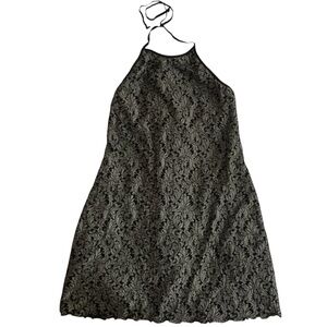 Vintage Black and Metallic Floral Halter Mini Dress Size Large